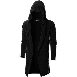 Mens hooded long cardigan open front drape gothic cloak sweater streetwear style